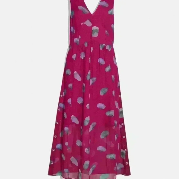 Coach Magenta Sleeveless Floral V-Neck Dress - Picture 2 of 3